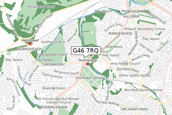 G46 7RQ map - small scale - OS Open Zoomstack (Ordnance Survey)