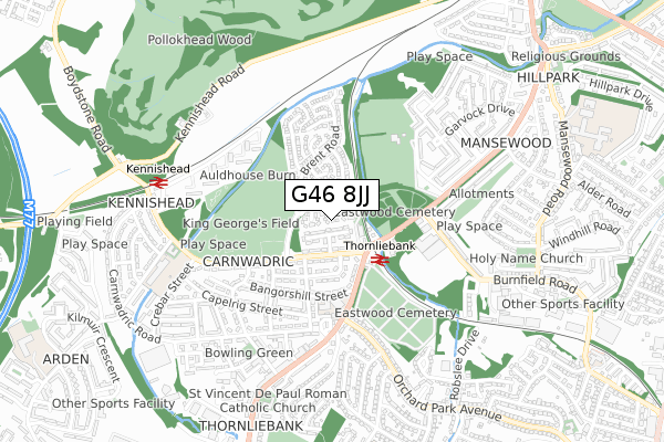 G46 8JJ map - small scale - OS Open Zoomstack (Ordnance Survey)