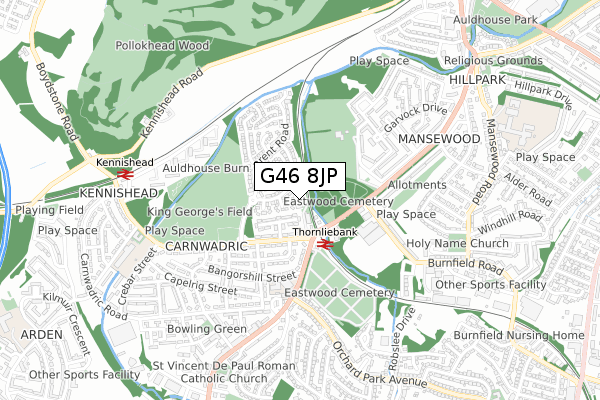 G46 8JP map - small scale - OS Open Zoomstack (Ordnance Survey)