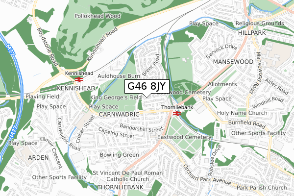 G46 8JY map - small scale - OS Open Zoomstack (Ordnance Survey)