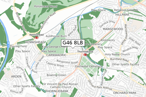 G46 8LB map - small scale - OS Open Zoomstack (Ordnance Survey)