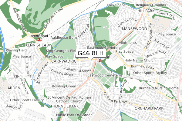 G46 8LH map - small scale - OS Open Zoomstack (Ordnance Survey)