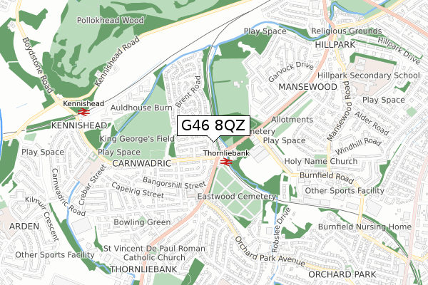 G46 8QZ map - small scale - OS Open Zoomstack (Ordnance Survey)