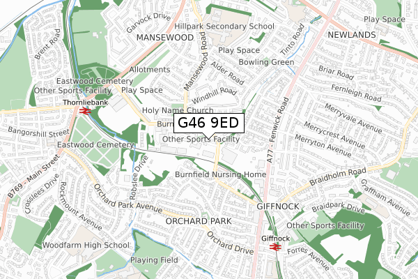 G46 9ED map - small scale - OS Open Zoomstack (Ordnance Survey)