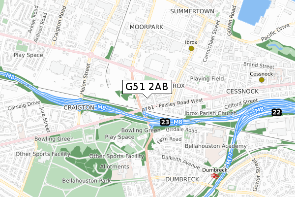 G51 2AB map - small scale - OS Open Zoomstack (Ordnance Survey)