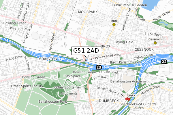 G51 2AD map - small scale - OS Open Zoomstack (Ordnance Survey)