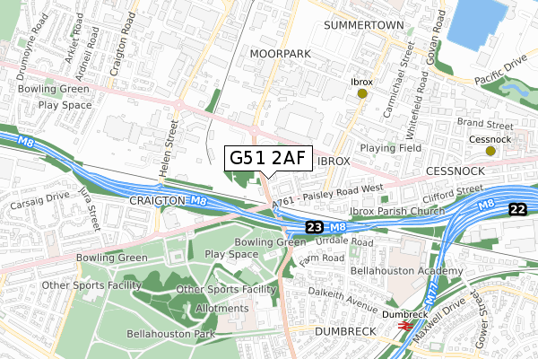 G51 2AF map - small scale - OS Open Zoomstack (Ordnance Survey)