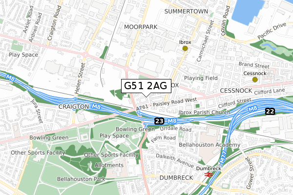 G51 2AG map - small scale - OS Open Zoomstack (Ordnance Survey)