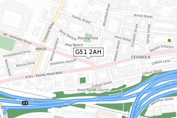 G51 2AH map - large scale - OS Open Zoomstack (Ordnance Survey)