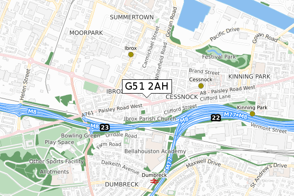 G51 2AH map - small scale - OS Open Zoomstack (Ordnance Survey)