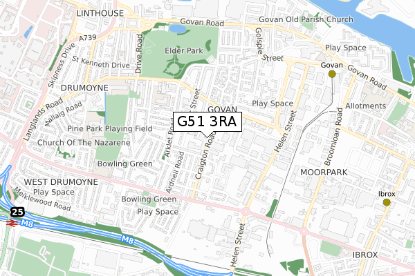 G51 3RA map - small scale - OS Open Zoomstack (Ordnance Survey)