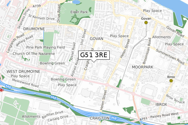 G51 3RE map - small scale - OS Open Zoomstack (Ordnance Survey)