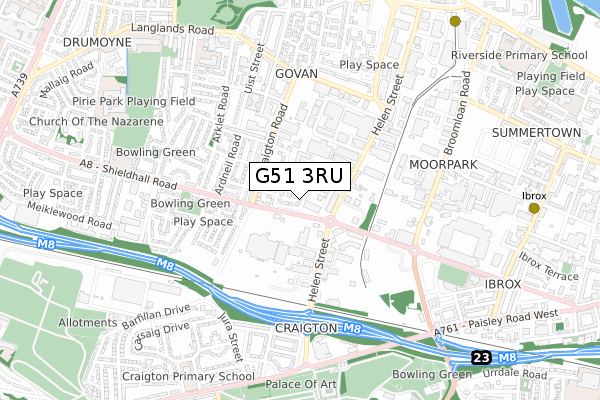 G51 3RU map - small scale - OS Open Zoomstack (Ordnance Survey)