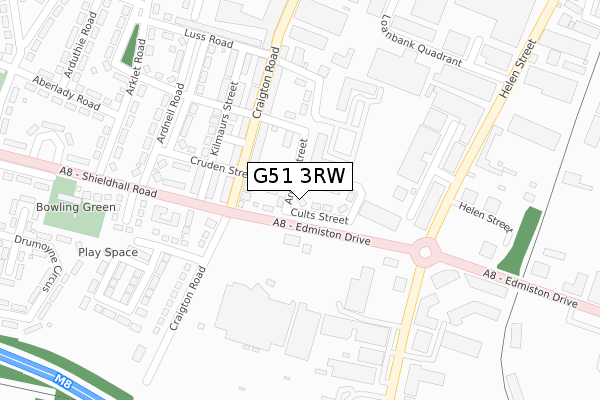 G51 3RW map - large scale - OS Open Zoomstack (Ordnance Survey)