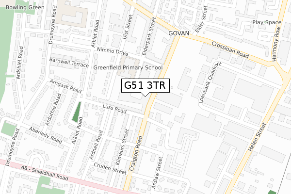 G51 3TR map - large scale - OS Open Zoomstack (Ordnance Survey)