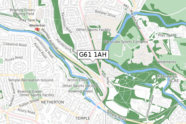 G61 1AH map - small scale - OS Open Zoomstack (Ordnance Survey)