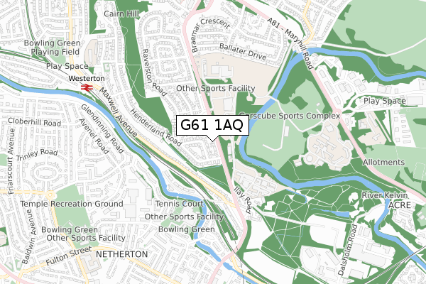 G61 1AQ map - small scale - OS Open Zoomstack (Ordnance Survey)