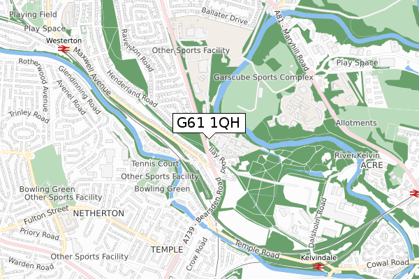 G61 1QH map - small scale - OS Open Zoomstack (Ordnance Survey)