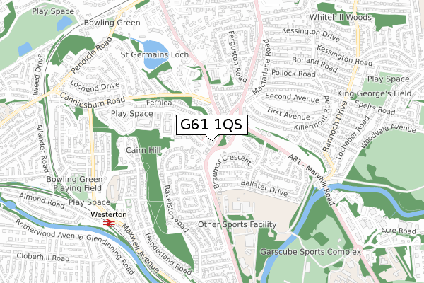 G61 1QS map - small scale - OS Open Zoomstack (Ordnance Survey)