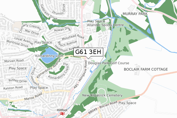 G61 3EH map - small scale - OS Open Zoomstack (Ordnance Survey)