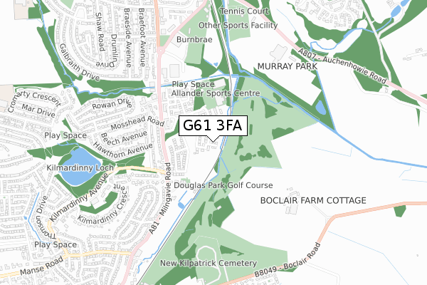 G61 3FA map - small scale - OS Open Zoomstack (Ordnance Survey)