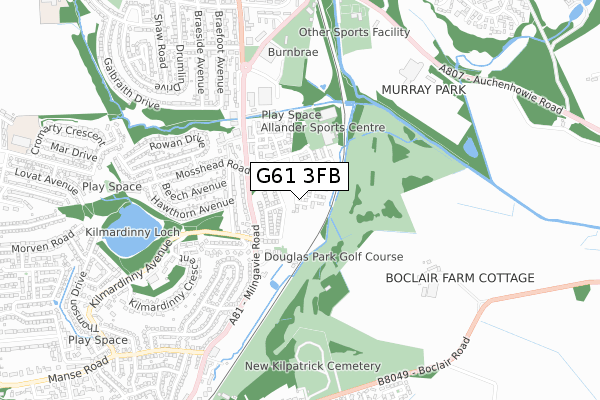 G61 3FB map - small scale - OS Open Zoomstack (Ordnance Survey)