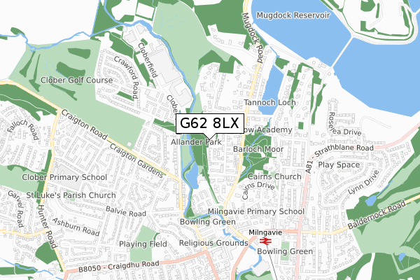 G62 8LX map - small scale - OS Open Zoomstack (Ordnance Survey)