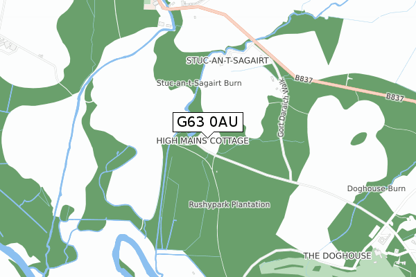 G63 0AU map - small scale - OS Open Zoomstack (Ordnance Survey)