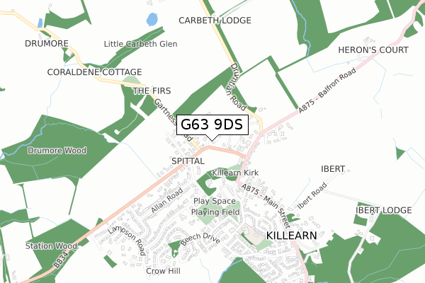 G63 9DS map - small scale - OS Open Zoomstack (Ordnance Survey)