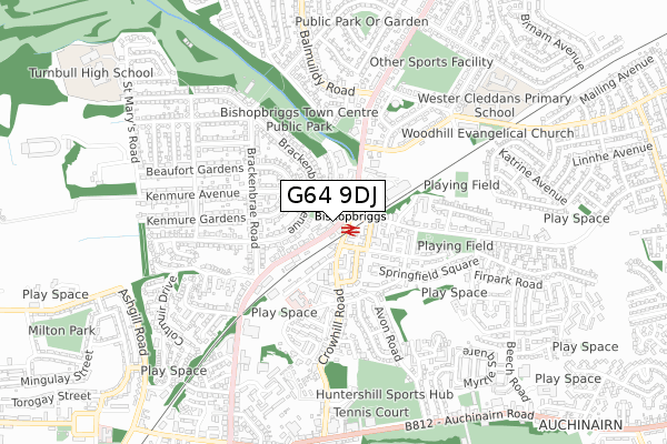 G64 9DJ map - small scale - OS Open Zoomstack (Ordnance Survey)