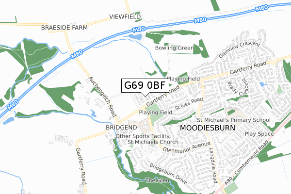 G69 0BF map - small scale - OS Open Zoomstack (Ordnance Survey)