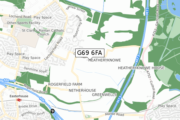 G69 6FA map - small scale - OS Open Zoomstack (Ordnance Survey)