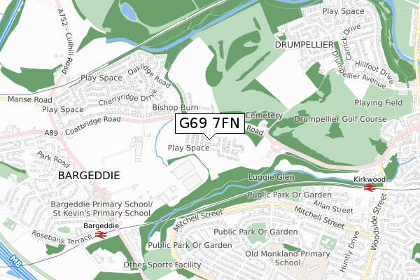 G69 7FN map - small scale - OS Open Zoomstack (Ordnance Survey)