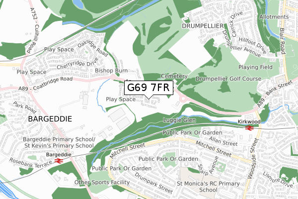 G69 7FR map - small scale - OS Open Zoomstack (Ordnance Survey)