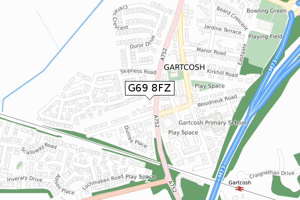 G69 8FZ map - large scale - OS Open Zoomstack (Ordnance Survey)