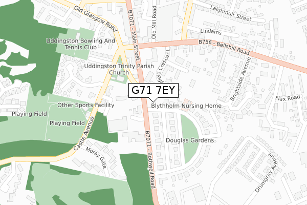 G71 7EY map - large scale - OS Open Zoomstack (Ordnance Survey)