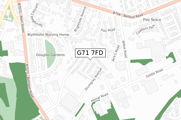 G71 7FD map - large scale - OS Open Zoomstack (Ordnance Survey)