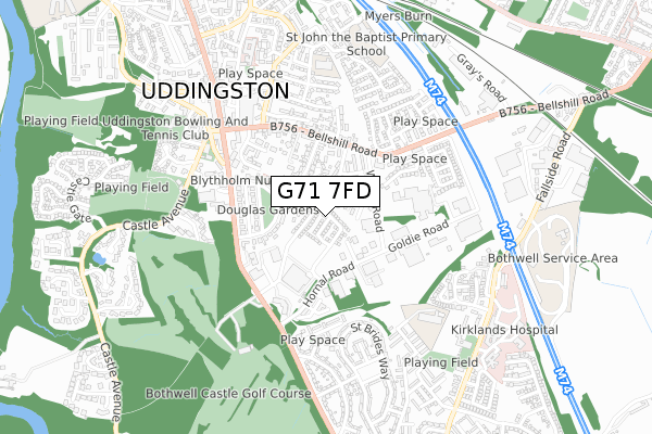 G71 7FD map - small scale - OS Open Zoomstack (Ordnance Survey)