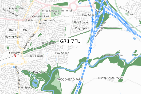 G71 7FU map - small scale - OS Open Zoomstack (Ordnance Survey)