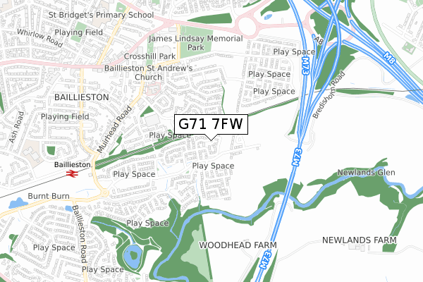 G71 7FW map - small scale - OS Open Zoomstack (Ordnance Survey)