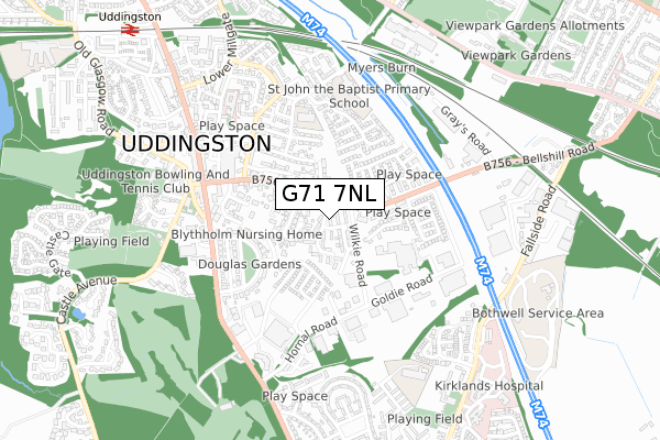 G71 7NL map - small scale - OS Open Zoomstack (Ordnance Survey)