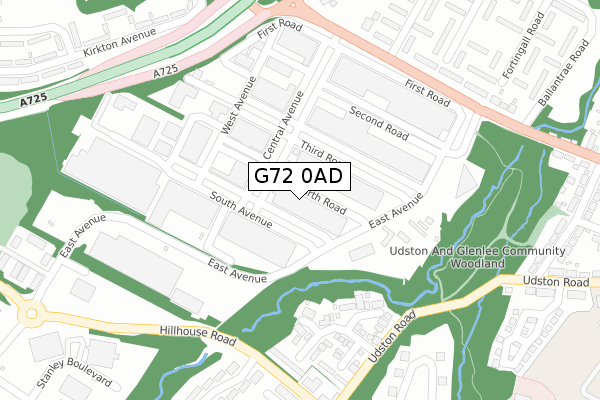 G72 0AD map - large scale - OS Open Zoomstack (Ordnance Survey)