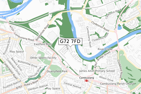 G72 7FD map - small scale - OS Open Zoomstack (Ordnance Survey)