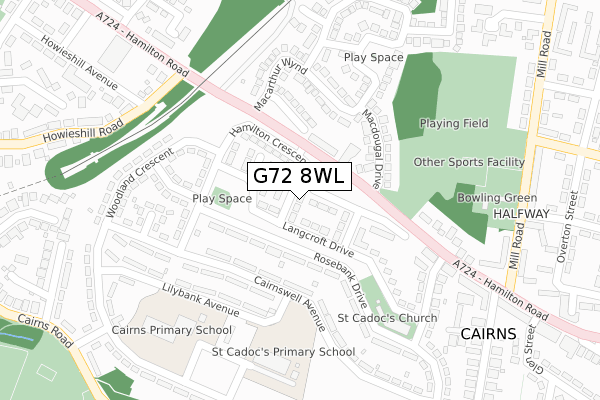 G72 8WL map - large scale - OS Open Zoomstack (Ordnance Survey)