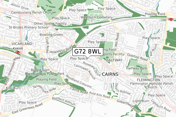 G72 8WL map - small scale - OS Open Zoomstack (Ordnance Survey)