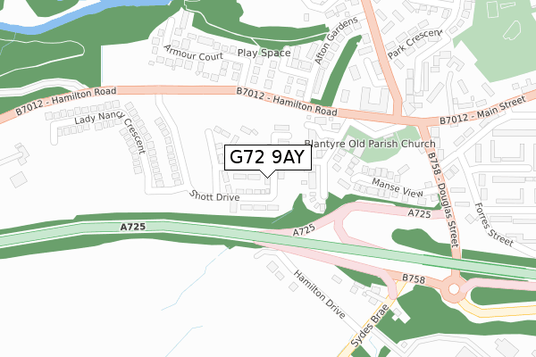 G72 9AY map - large scale - OS Open Zoomstack (Ordnance Survey)