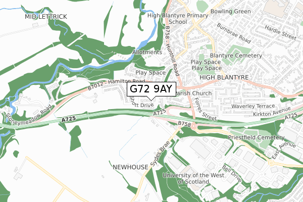 G72 9AY map - small scale - OS Open Zoomstack (Ordnance Survey)