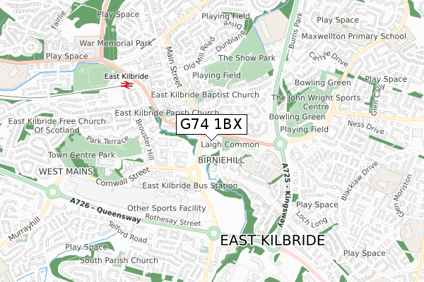 G74 1BX map - small scale - OS Open Zoomstack (Ordnance Survey)