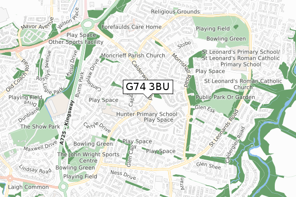 G74 3BU map - small scale - OS Open Zoomstack (Ordnance Survey)