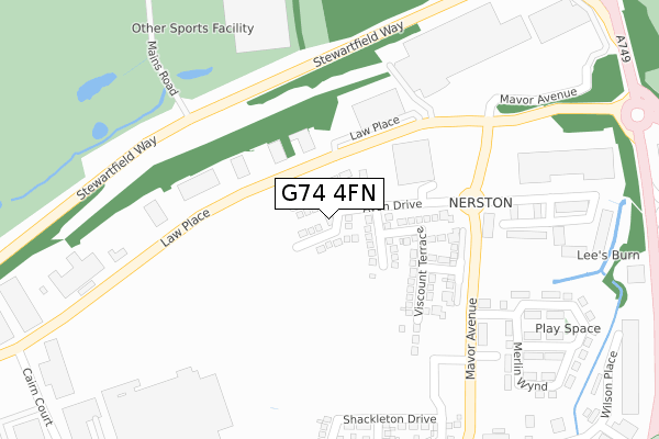 G74 4FN map - large scale - OS Open Zoomstack (Ordnance Survey)